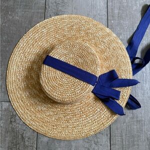Children's Straw Sun Hat with Blue Ribbon